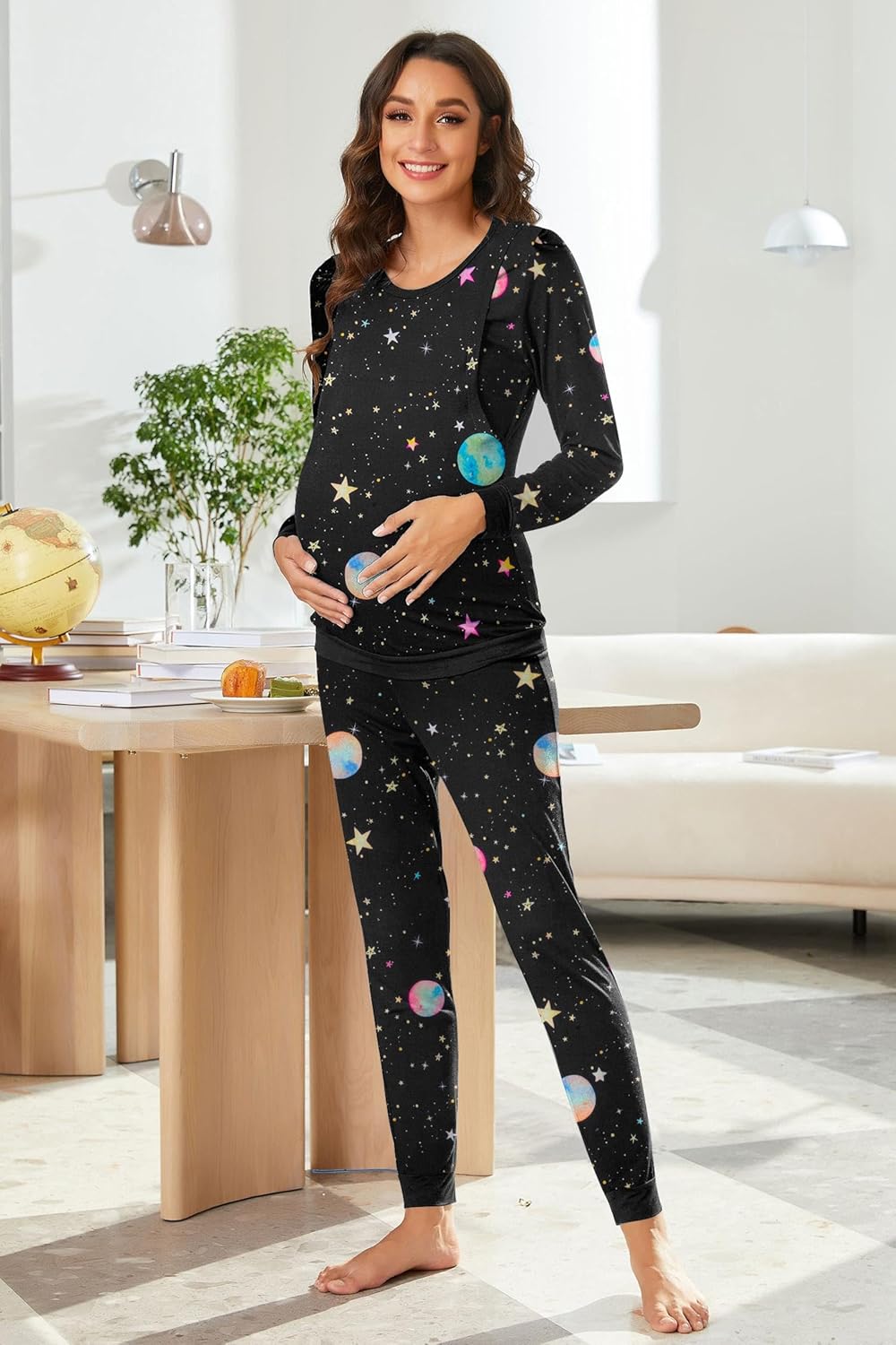 Ekouaer Nursing Pajama Set Long Sleeve Maternity Clothes