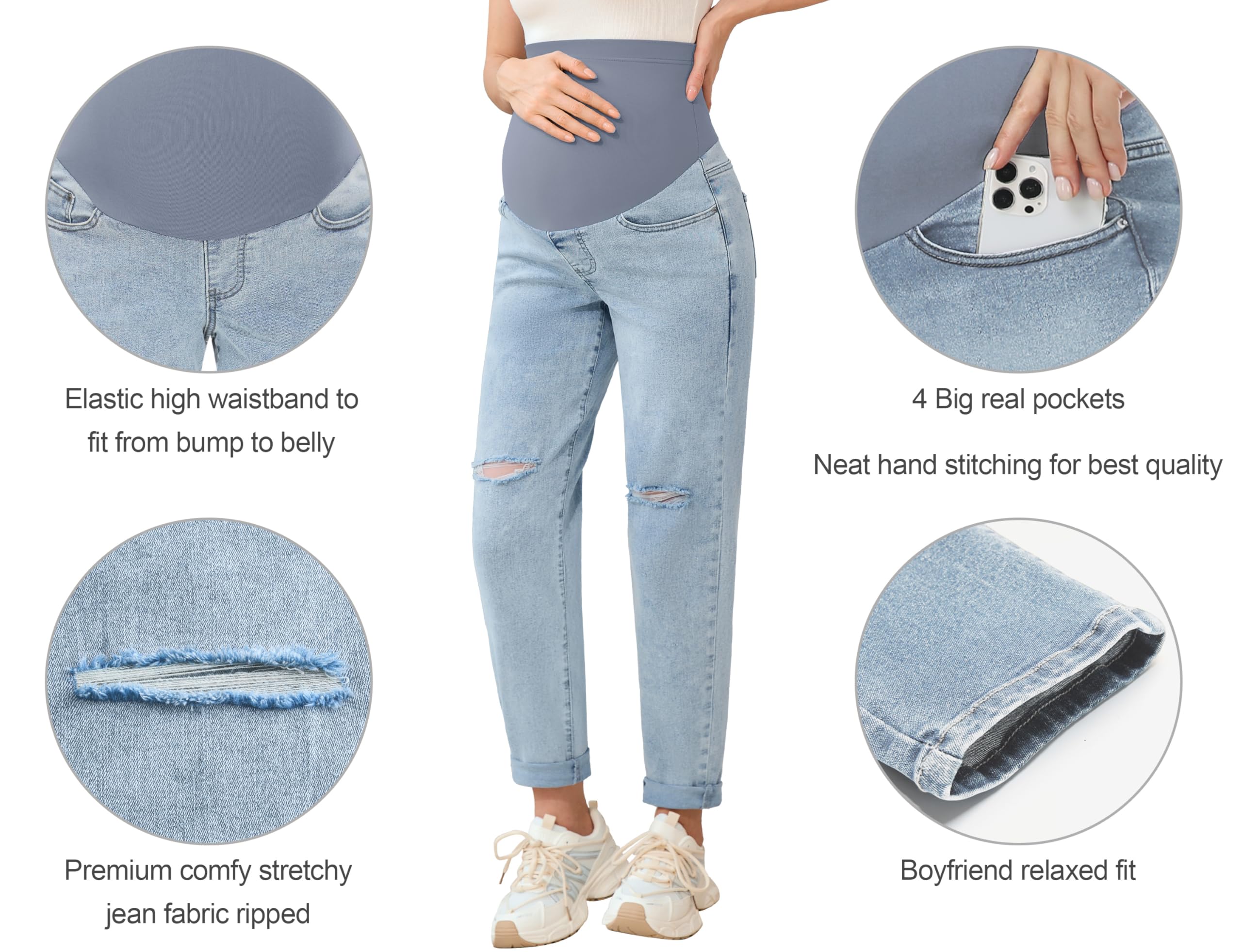 POSHGLAM Women's Maternity Jeans Over Belly Comfy