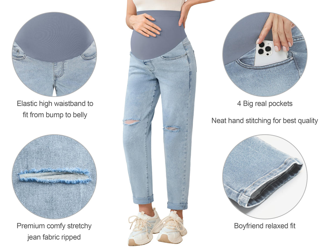 POSHGLAM Women's Maternity Jeans Over Belly Comfy
