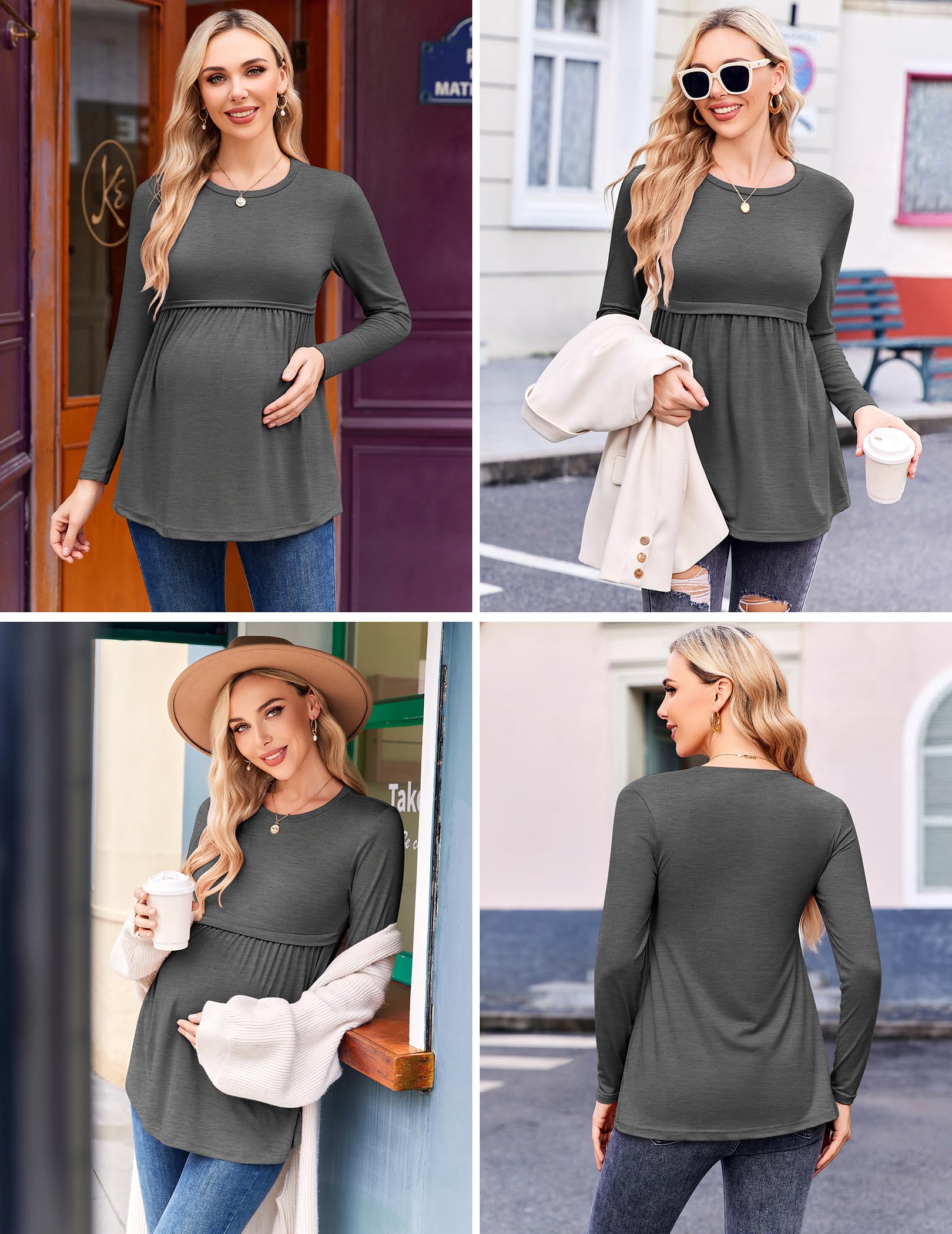 Ekouaer Maternity Shirts 3 Packs Tunic Long Sleeve Tops