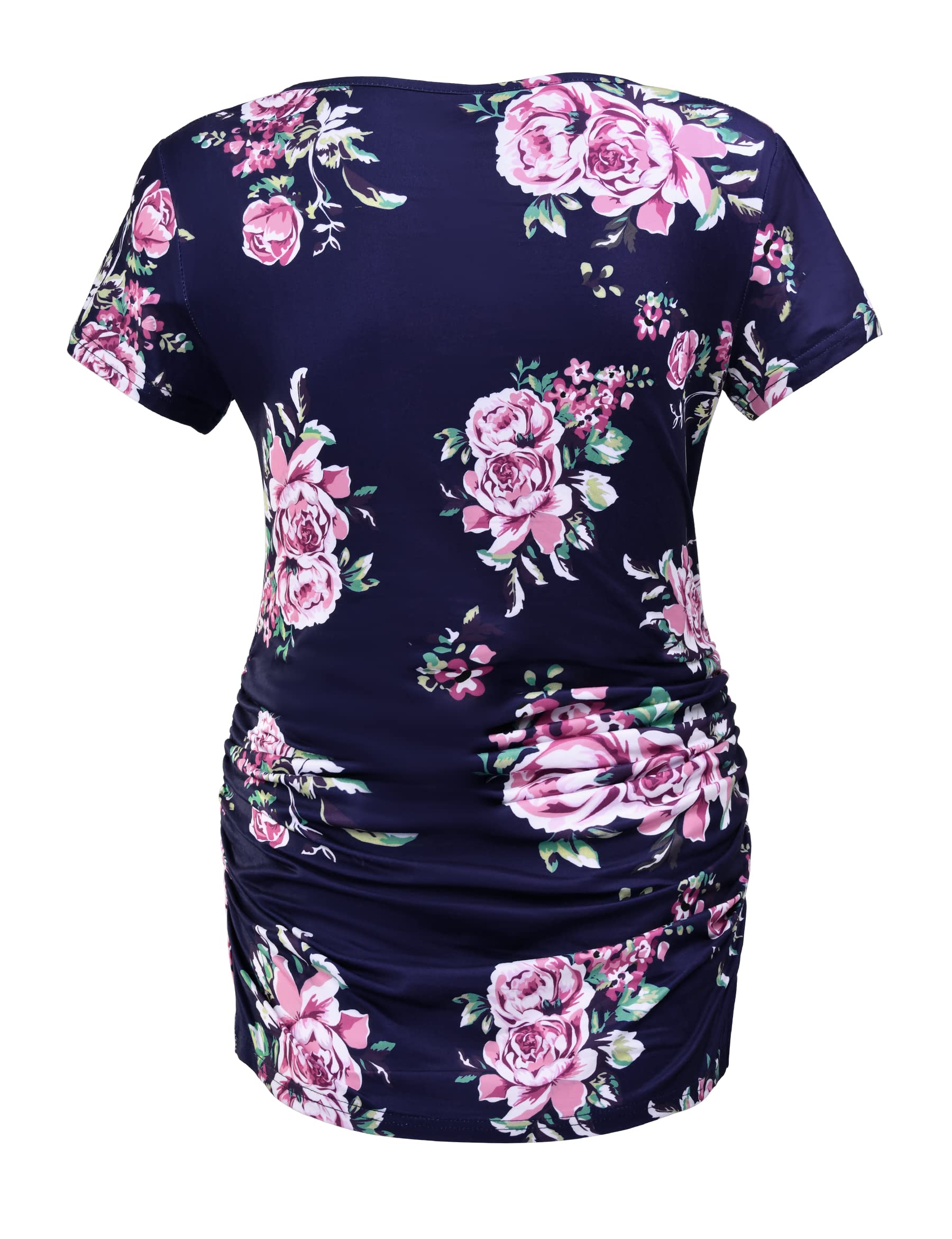 Peauty White Maternity Tops  for Women Side Ruched T Shirts