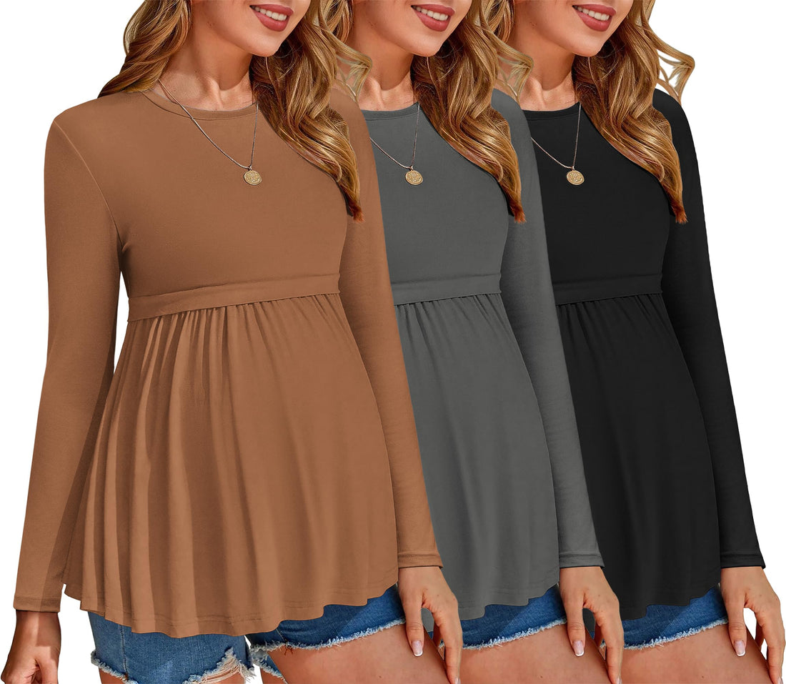 Ekouaer Maternity Shirts 3 Packs Tunic Long Sleeve Tops