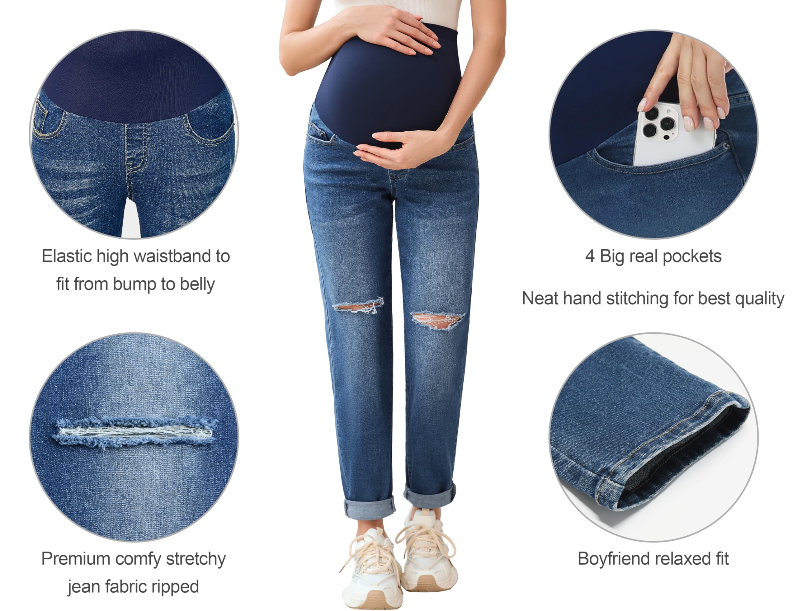 POSHGLAM Women's Maternity Jeans Over Belly Comfy