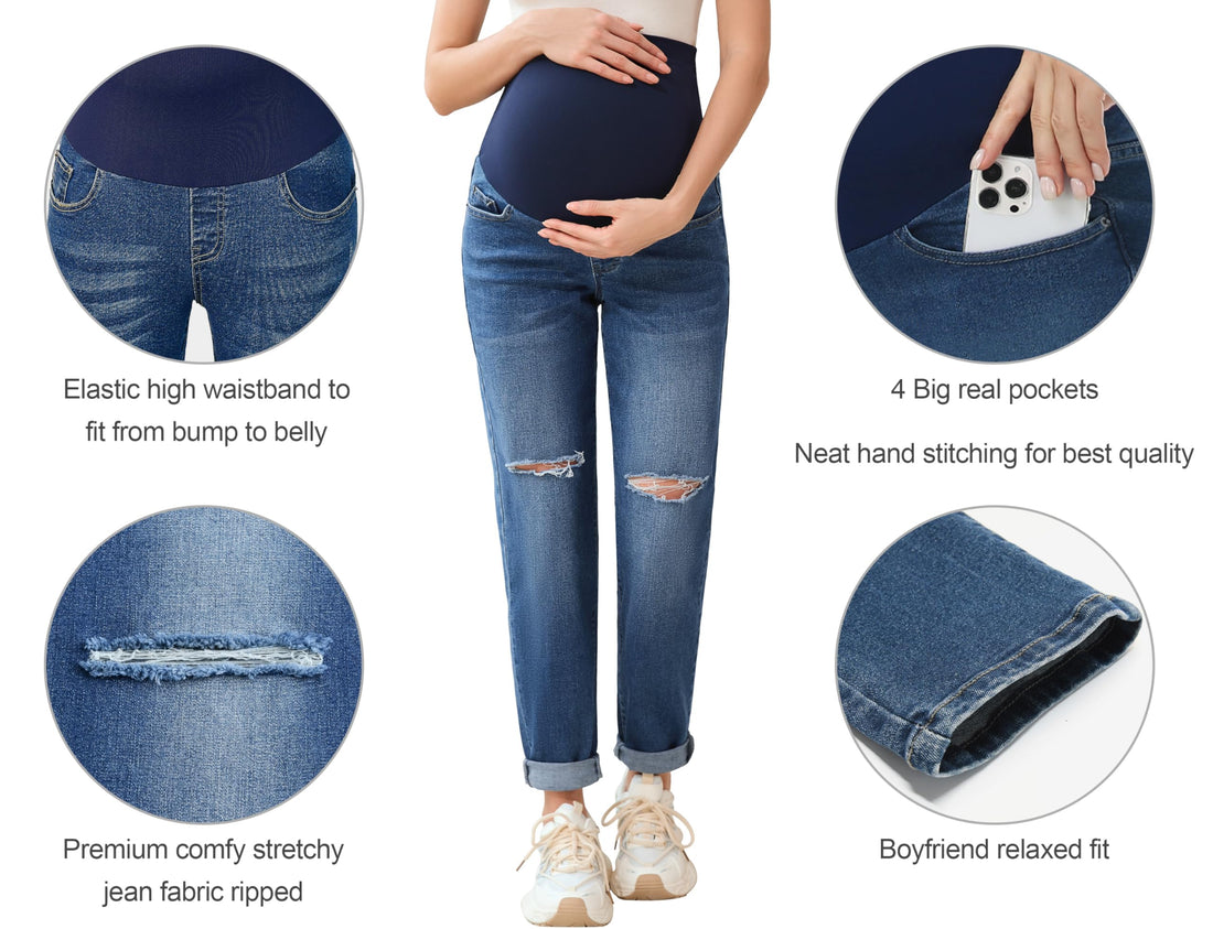 POSHGLAM Women's Maternity Jeans Over Belly Comfy