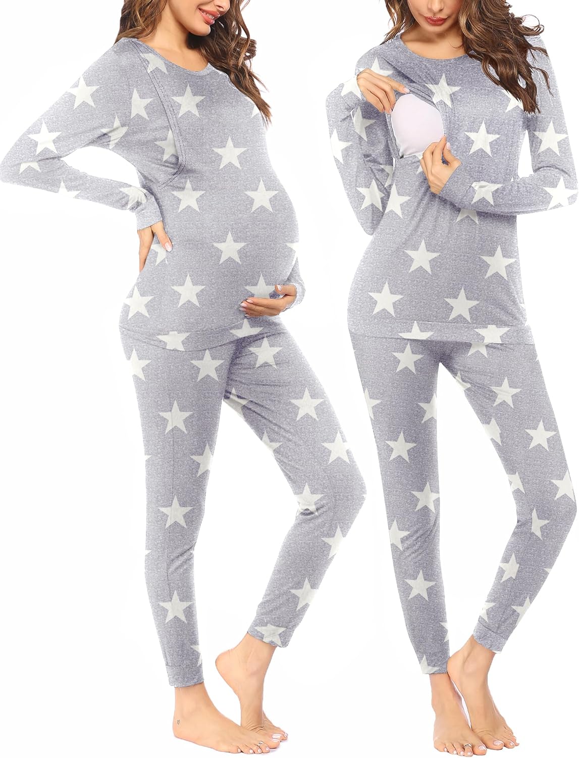 Ekouaer Nursing Pajama Set Long Sleeve Maternity Clothes