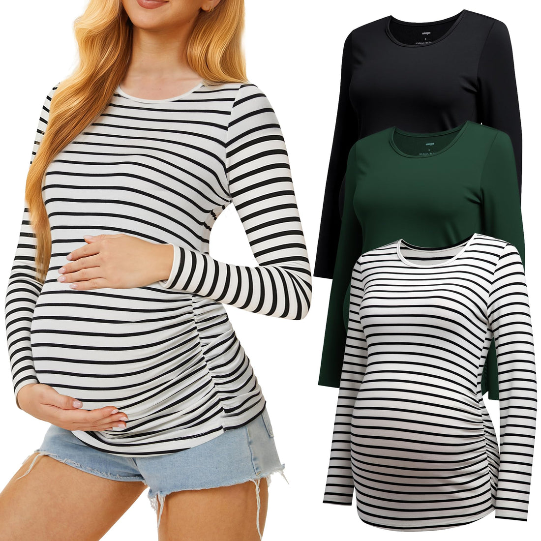 MIRAZEN 3 Pack Maternity Shirts Long Sleeve for Women