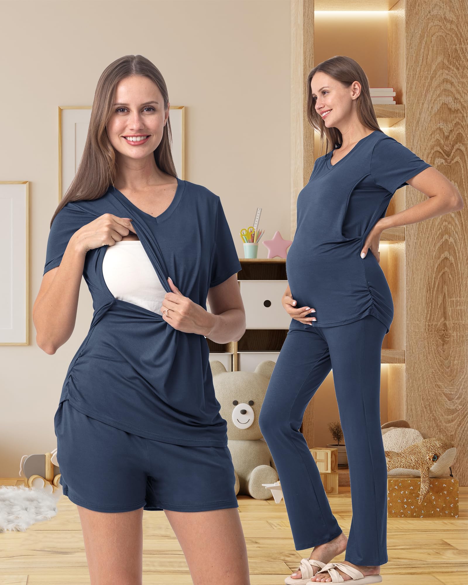 Rnxrbb 3 Piece Women's Maternity Nursing Pajamas Set