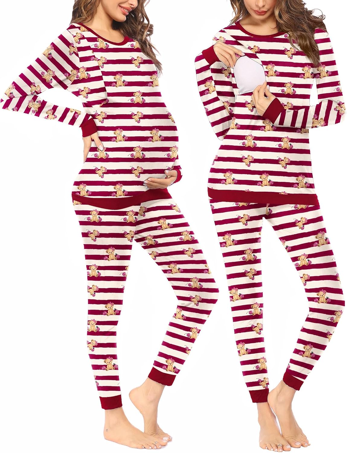Ekouaer Nursing Pajama Set Long Sleeve Maternity Clothes
