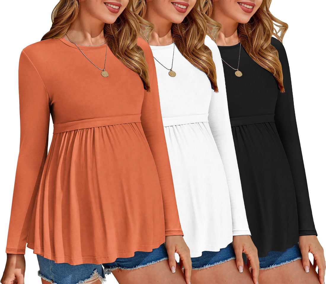 Ekouaer Maternity Shirts 3 Packs Tunic Long Sleeve Tops