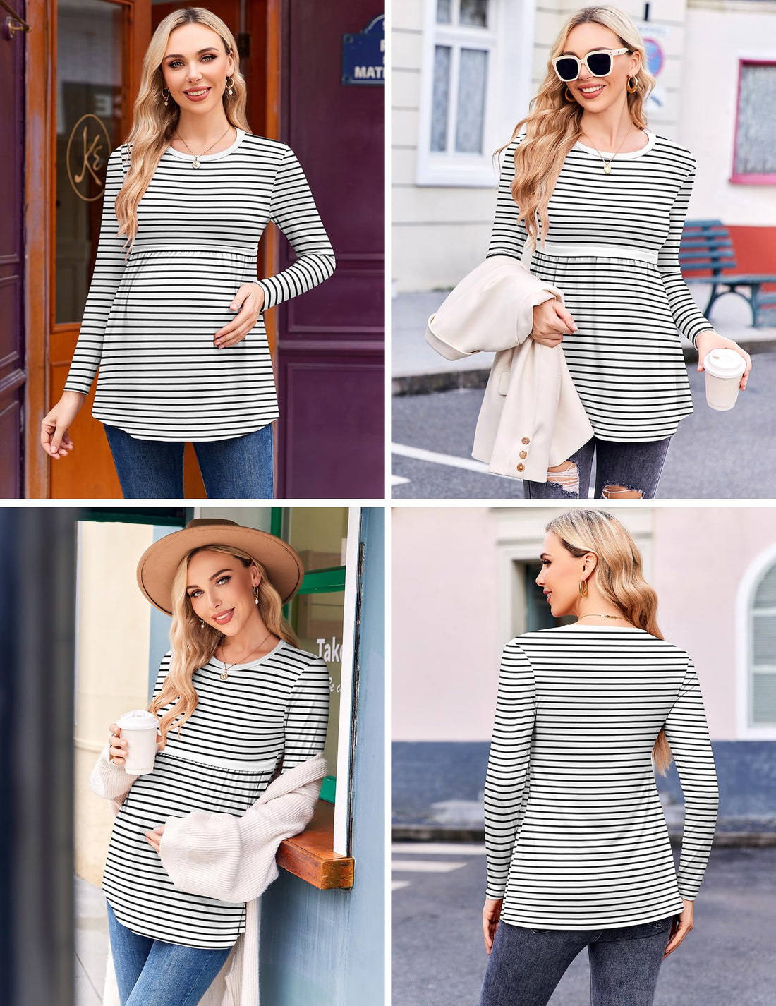 Ekouaer Maternity Shirts 3 Packs Tunic Long Sleeve Tops