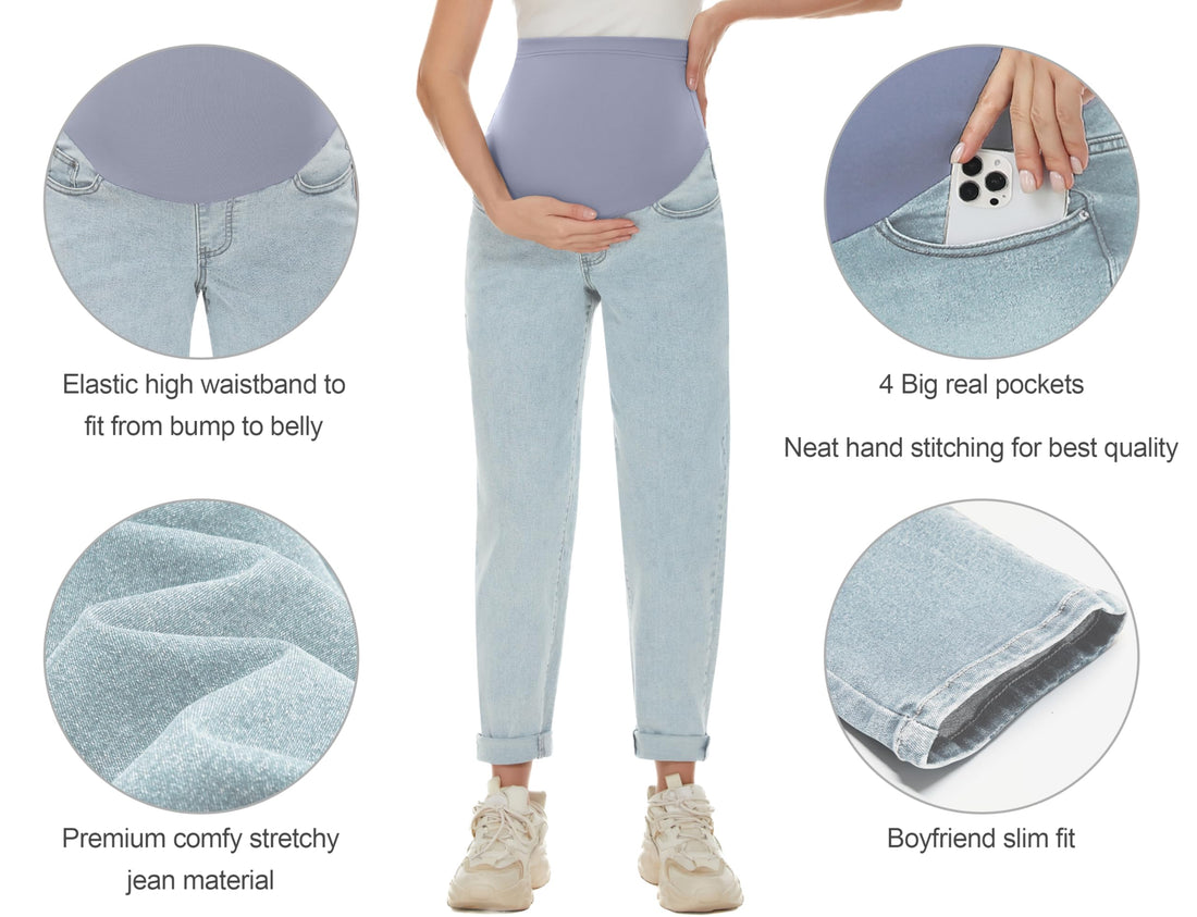 POSHGLAM Women's Maternity Jeans Over Belly Comfy