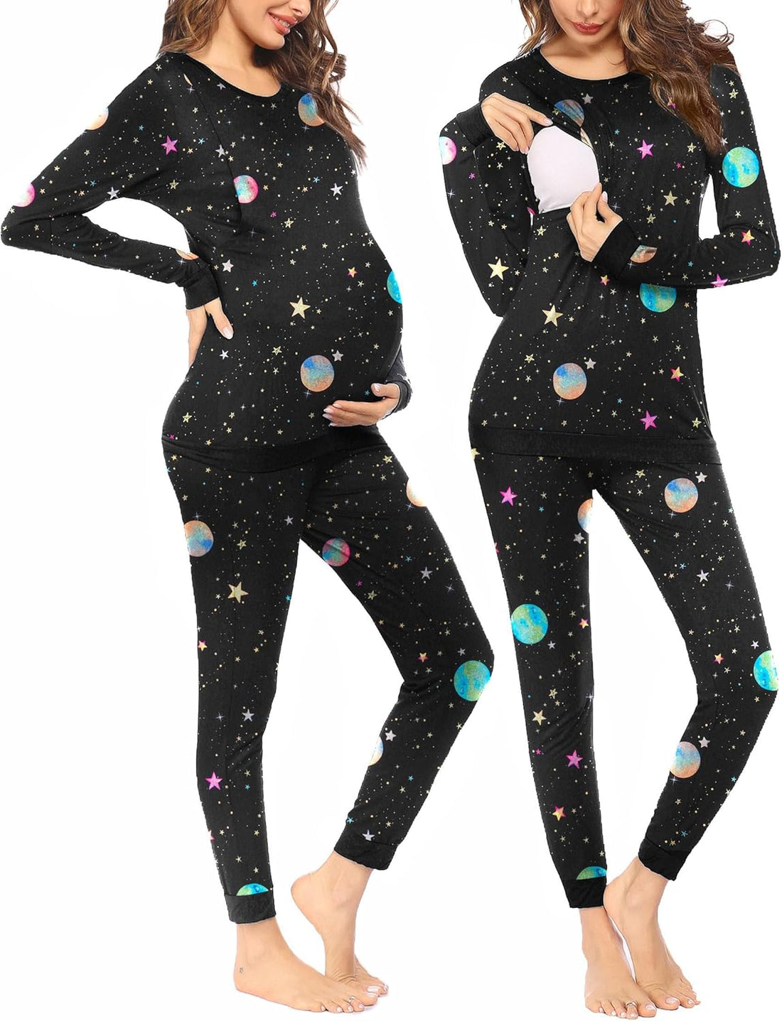 Ekouaer Nursing Pajama Set Long Sleeve Maternity Clothes