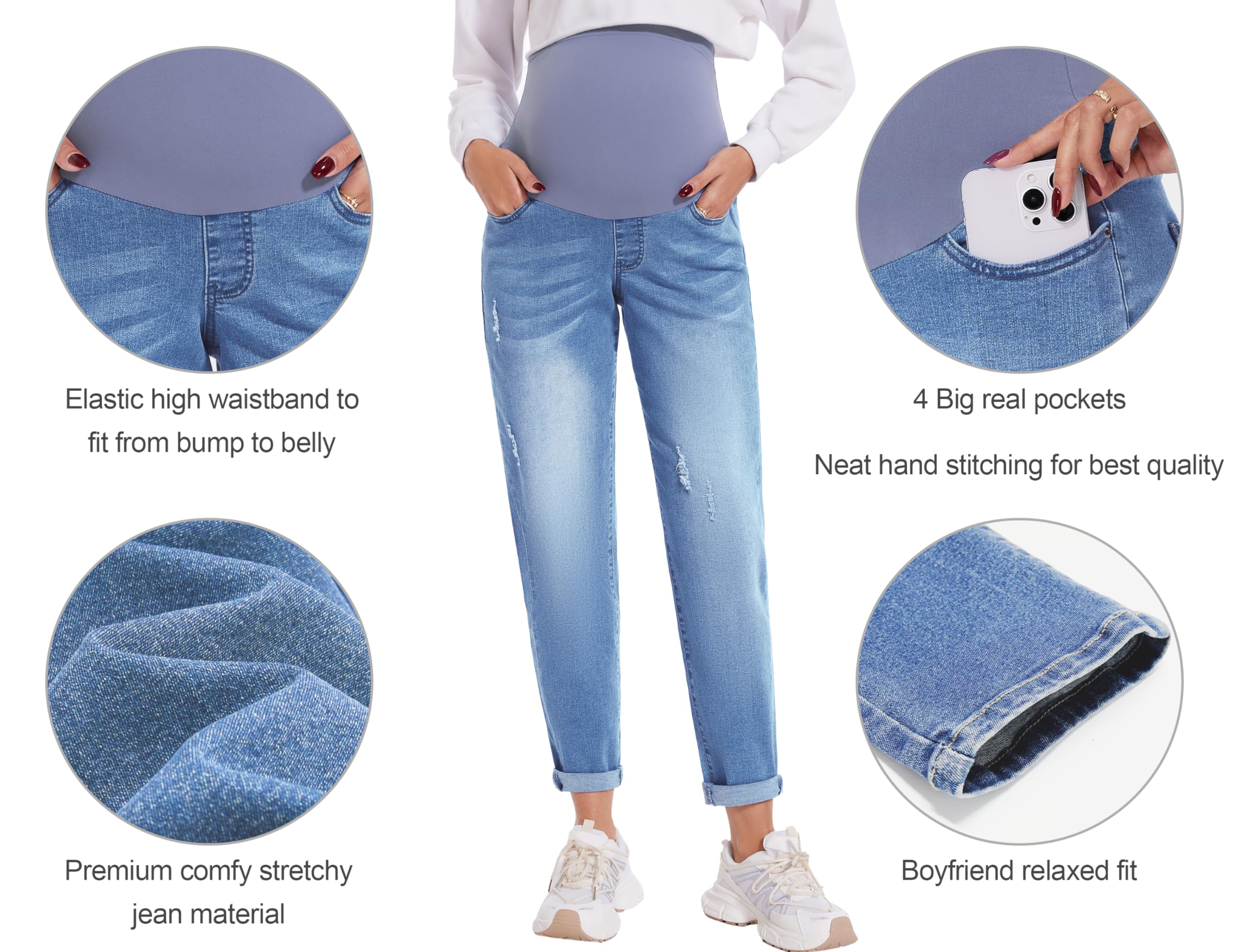 POSHGLAM Women's Maternity Jeans Over Belly Comfy