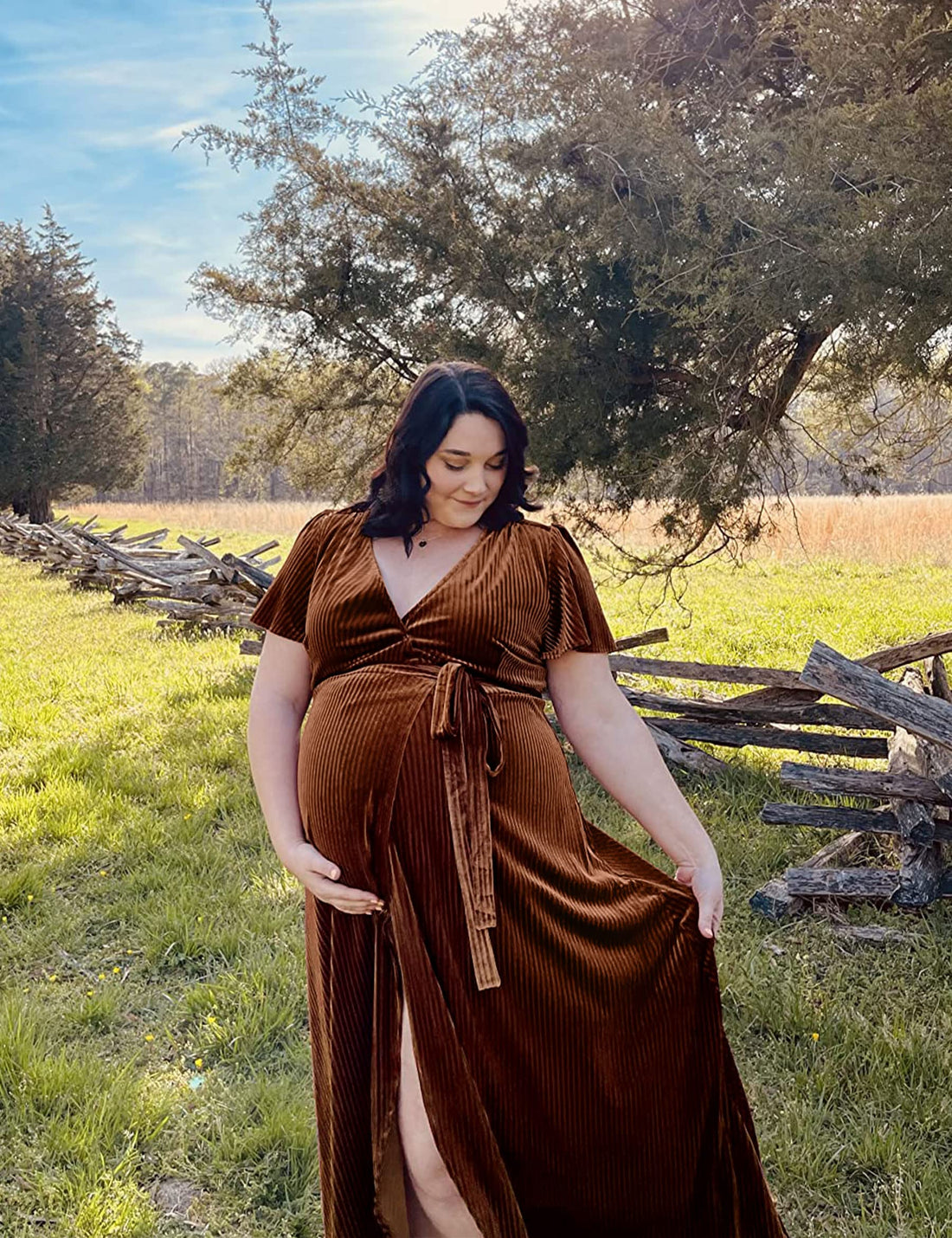 Rheane Maternity Velvet Dress Maternity Dress for Photoshoot