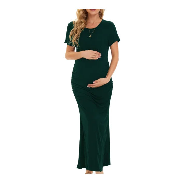 Smallshow Women's Split Long Maternity Dress Short Sleeve