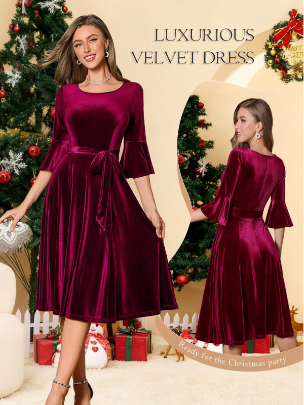 Plus Size Vintage Red Velvet Christmas Party Dress
