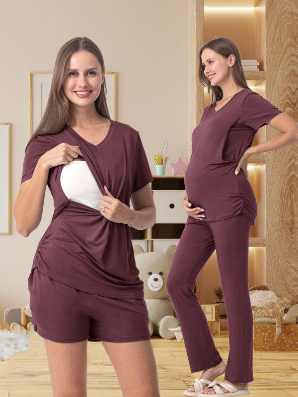 Rnxrbb 3 Piece Women's Maternity Nursing Pajamas Set