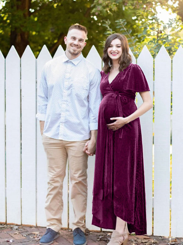Velvet Maternity Dress | Elegant Velvet Pregnancy Dress Caramel Rust / Large Velvet Maternity Dress | Elegant Velvet Pregnancy Dress Caramel Rust / Large