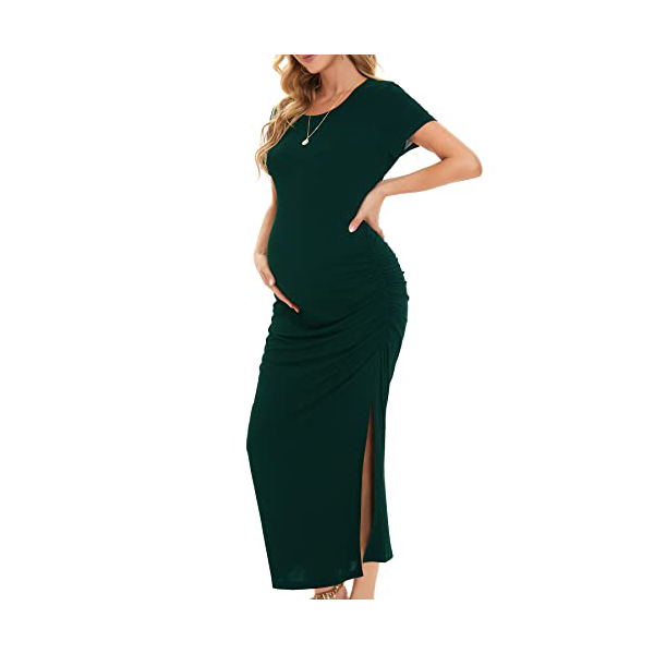 Smallshow Women's Split Long Maternity Dress Short Sleeve