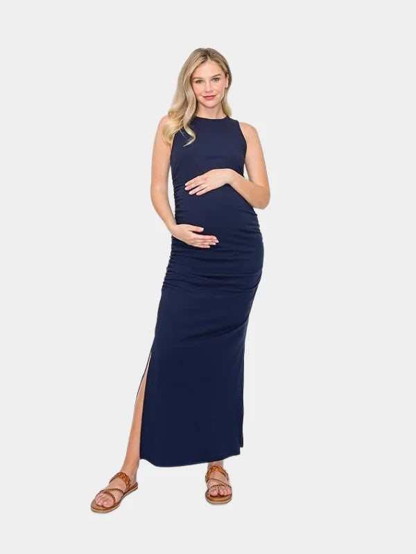 Smallshow Women's Split Long Maternity Dress Short Sleeve