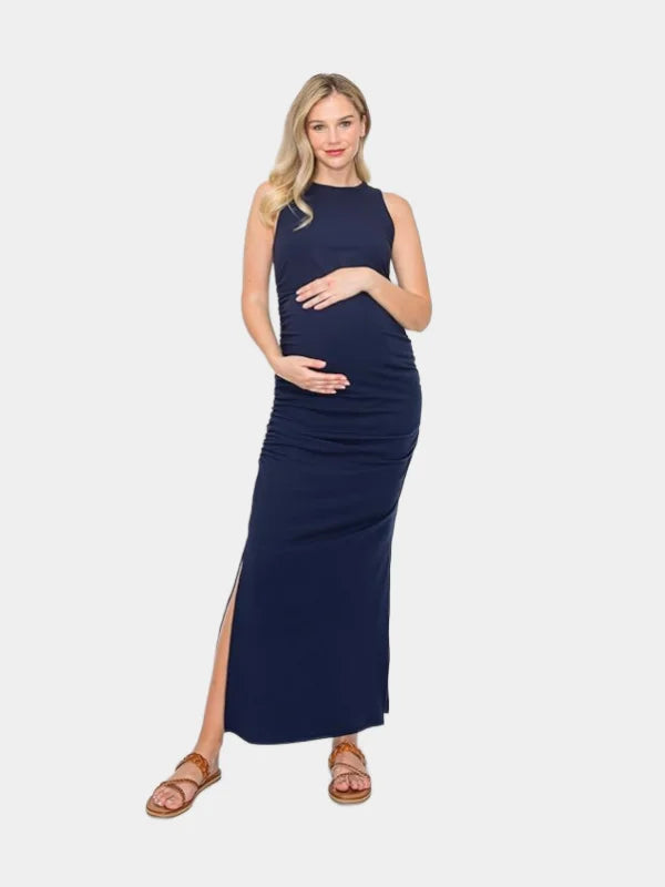 Smallshow Women's Split Long Maternity Dress Short Sleeve